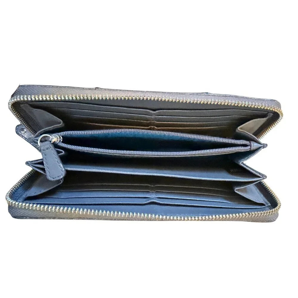 Coach Gray Zip-Around Wristlet Wallet | Signature Perforated Design